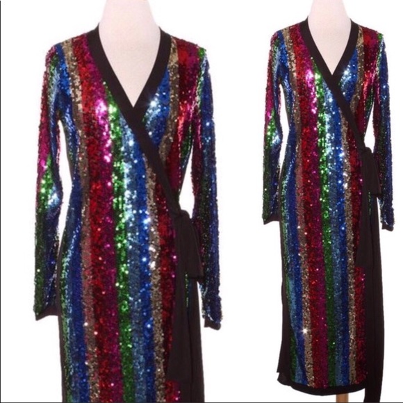 multicolor sequin wrap dress